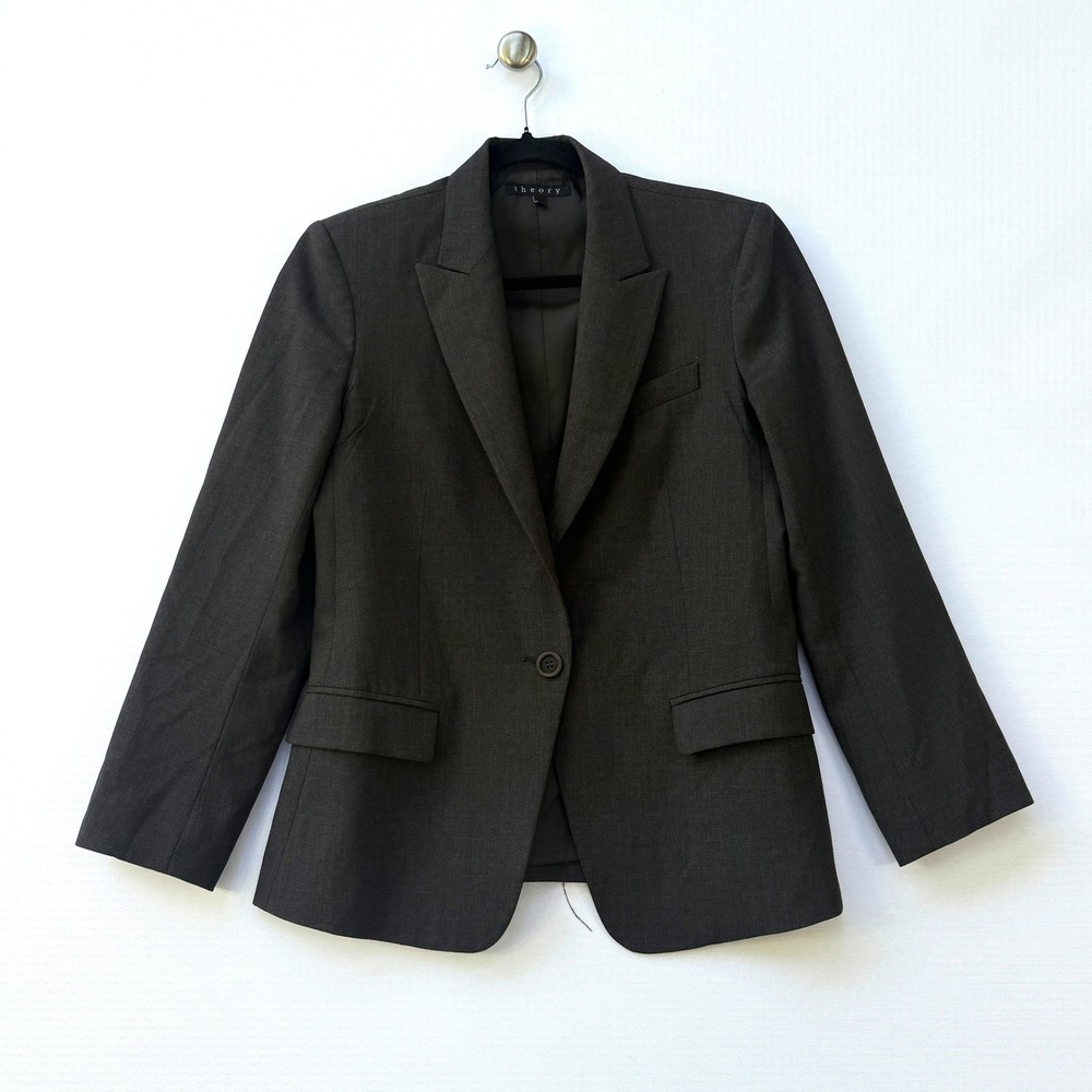 Theory Womens 6 Blazer Grey Single Button‎ Timeless Classic Work Chic Jacket